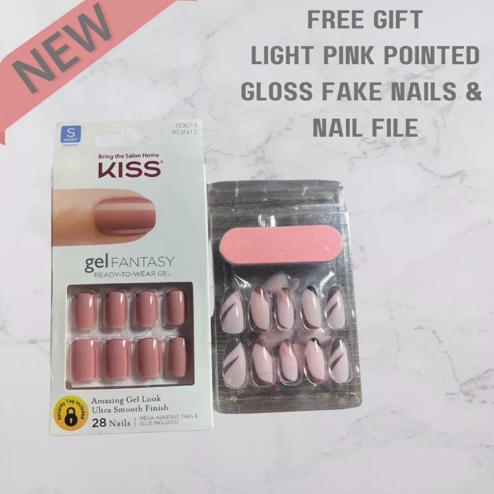 KISS FANTASY READY-TO-WEAR GEL 28 Nails 60674KGN12 Short NEW&FREE POINTED NAILS
